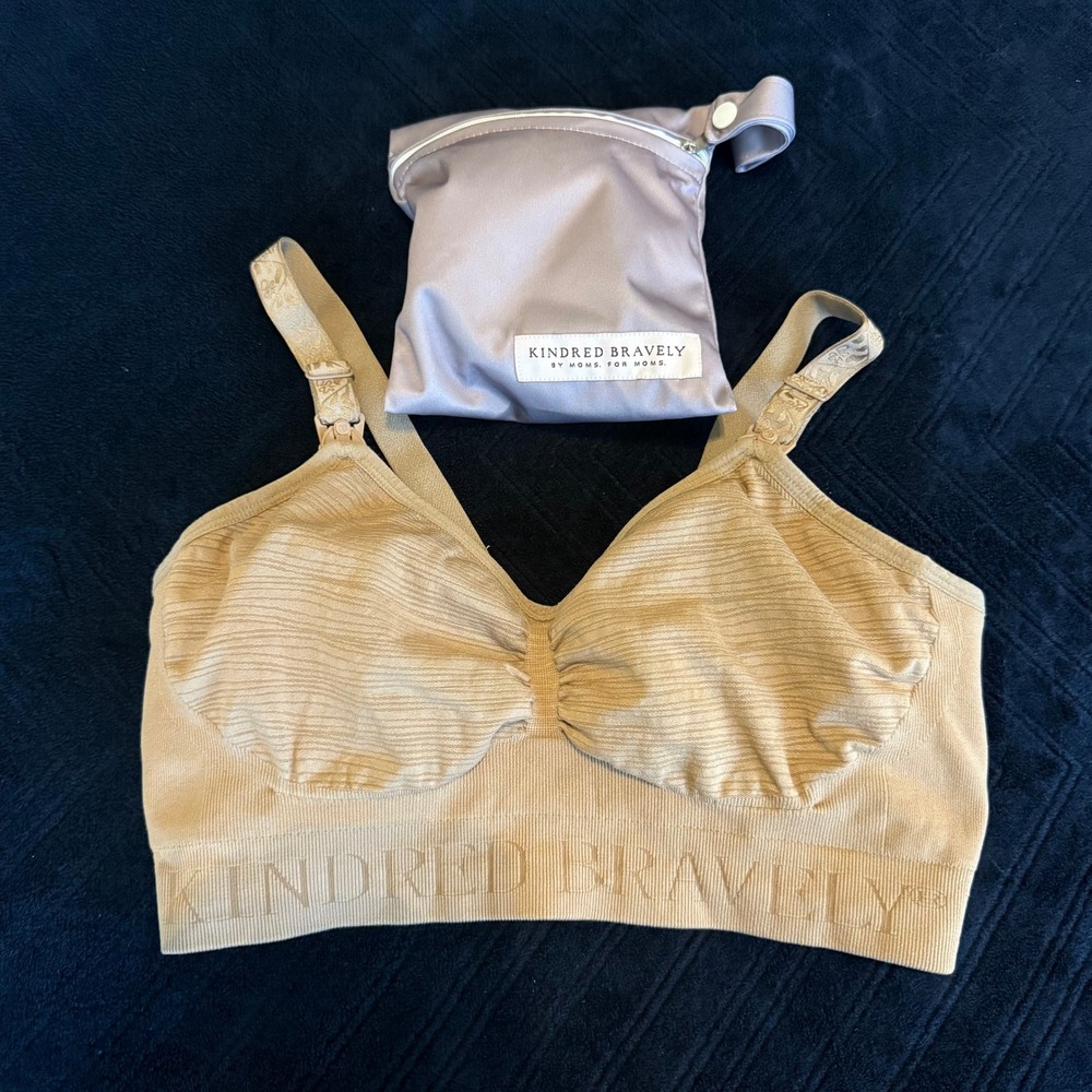Kindred Bravely Sublime Hands-Free Pumping Nursing Bra Tan Small Busty Pads